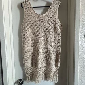 Pink Lily Crochet Fringe Tank Top in Beige